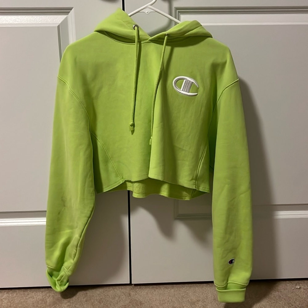 Cropped neon green champion sweatshirt